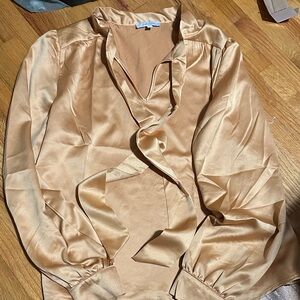 Silky Gold Blouse with Tie Neck